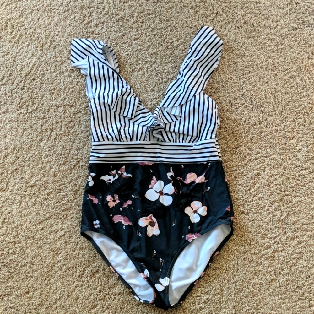 Cocoship one piece  swimsuit- flowers and stripes